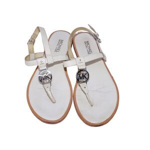 Michael Kors White Leather T-Strap Sandals, Size 8